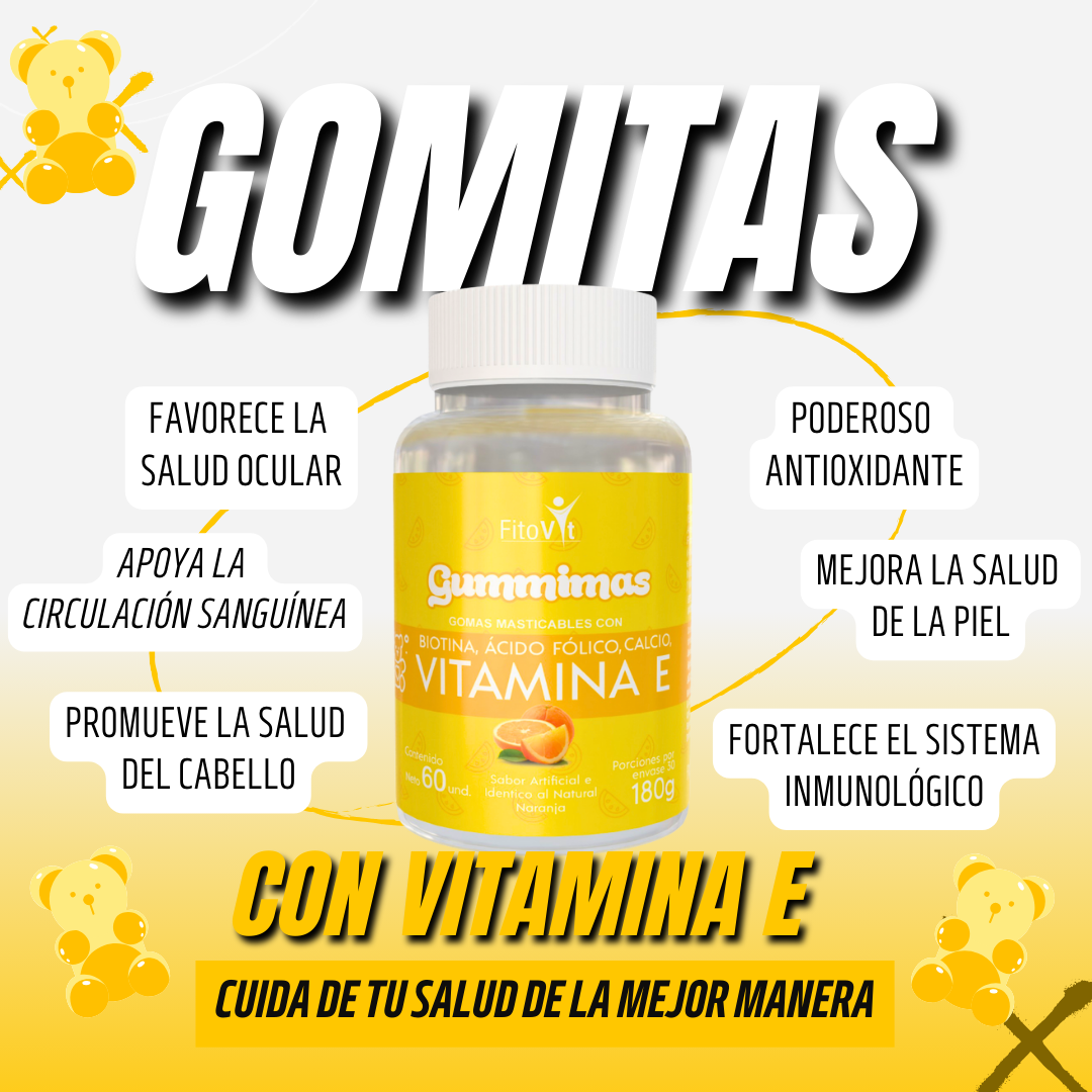 Vitamina E Gomitas x 60 unidades -  formuladas para fortalecer el cabello, piel, uñas