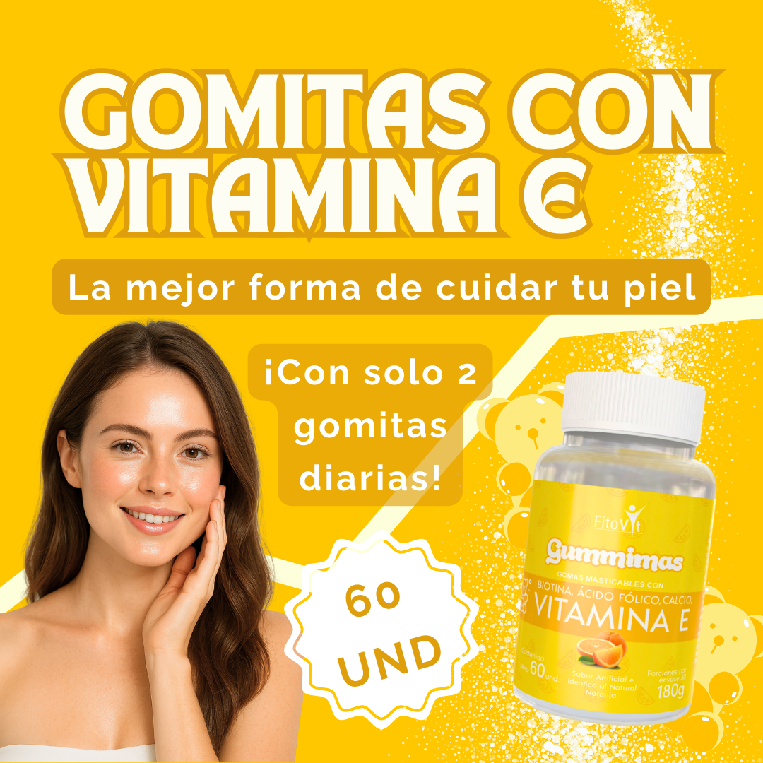 Vitamina E Gomitas x 60 unidades -  formuladas para fortalecer el cabello, piel, uñas