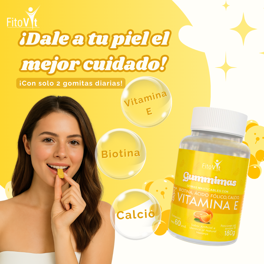 Vitamina E Gomitas x 60 unidades -  formuladas para fortalecer el cabello, piel, uñas