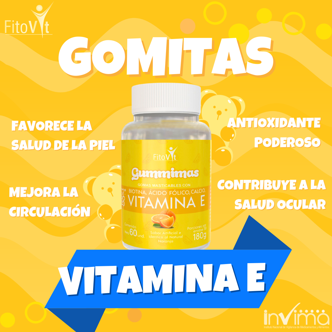 Vitamina E Gomitas x 60 unidades -  formuladas para fortalecer el cabello, piel, uñas