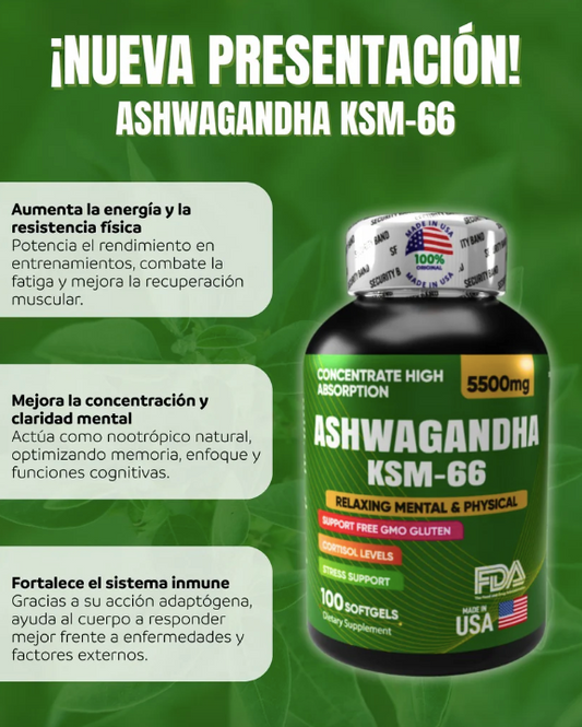 ASHWAGANDHA KSM 66 AMERICANO 5500 mg | 100 Cápsulas 100% original