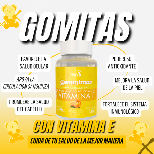 Vitamina E Gomitas x 60 unidades -  formuladas para fortalecer el cabello, piel, uñas