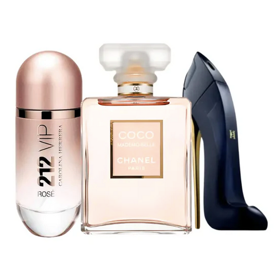 Kit 3 perfumes Good Girl, 212 Vip Rosé, Mademoiselle Chanel 100ML